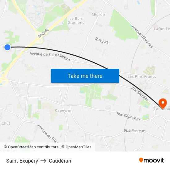 Saint-Exupéry to Caudéran map