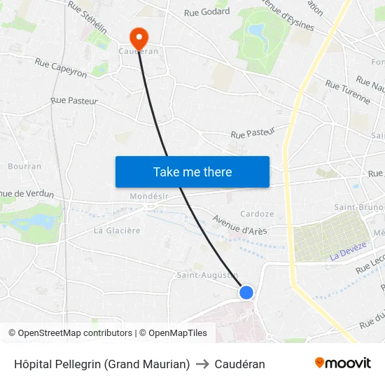 Hôpital Pellegrin (Grand Maurian) to Caudéran map