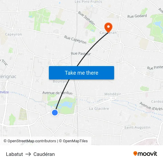 Labatut to Caudéran map