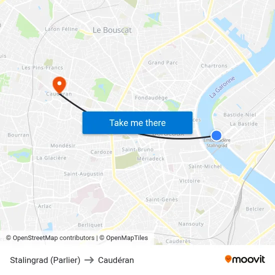 Stalingrad (Parlier) to Caudéran map
