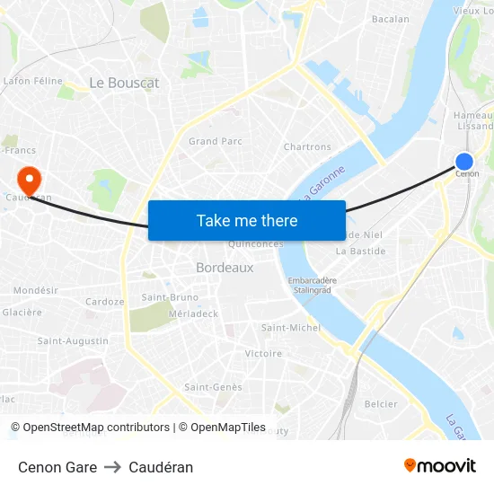 Cenon Gare to Caudéran map