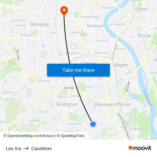 Les Iris to Caudéran map