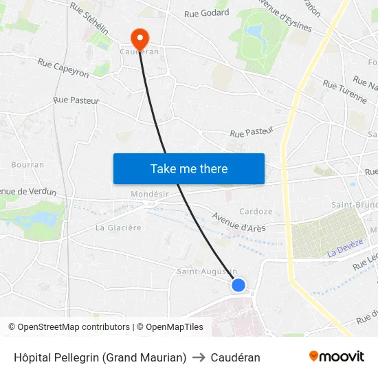 Hôpital Pellegrin (Grand Maurian) to Caudéran map