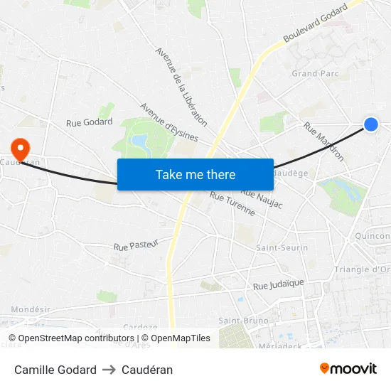 Camille Godard to Caudéran map