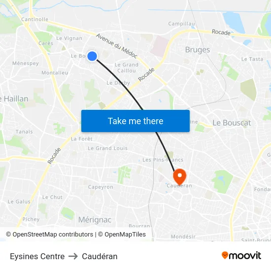 Eysines Centre to Caudéran map