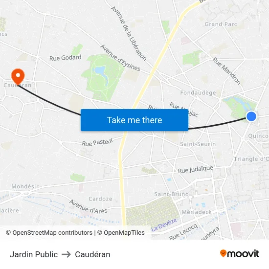 Jardin Public to Caudéran map