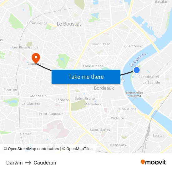 Darwin to Caudéran map