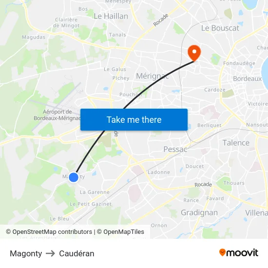 Magonty to Caudéran map