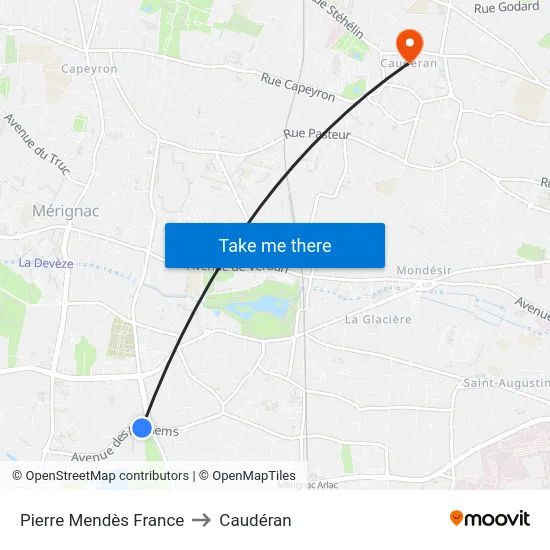 Pierre Mendès France to Caudéran map
