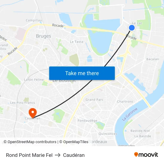 Rond Point Marie Fel to Caudéran map