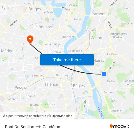 Pont De Bouliac to Caudéran map