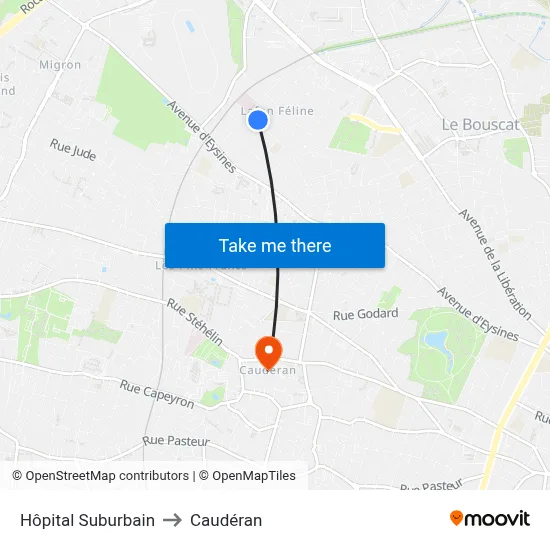 Hôpital Suburbain to Caudéran map