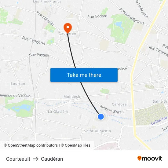 Courteault to Caudéran map