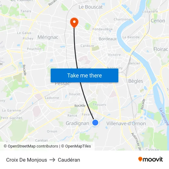 Croix De Monjous to Caudéran map
