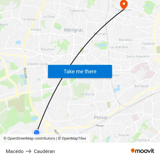 Macédo to Caudéran map