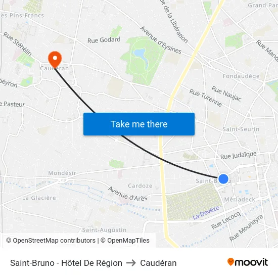 Saint-Bruno - Hôtel De Région to Caudéran map