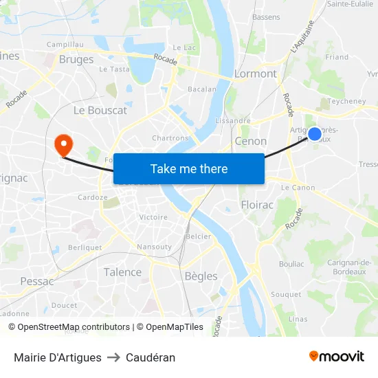 Mairie D'Artigues to Caudéran map