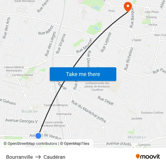Bourranville to Caudéran map