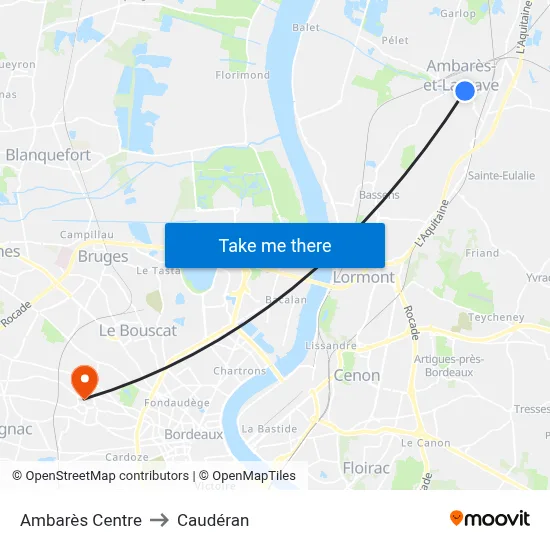 Ambarès Centre to Caudéran map