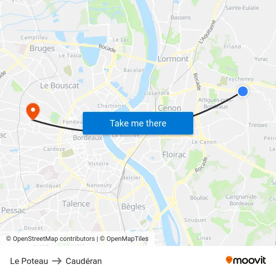 Le Poteau to Caudéran map
