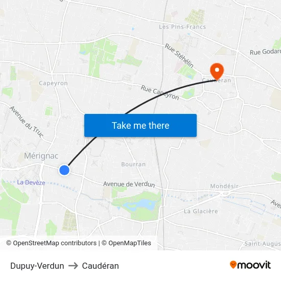 Dupuy-Verdun to Caudéran map