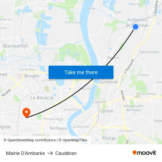 Mairie D'Ambarès to Caudéran map