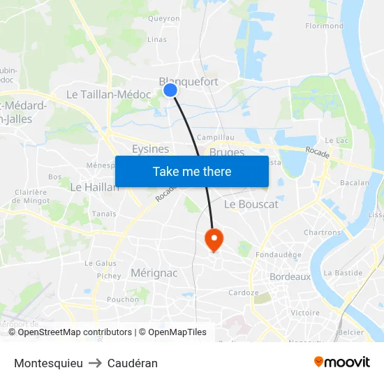 Montesquieu to Caudéran map