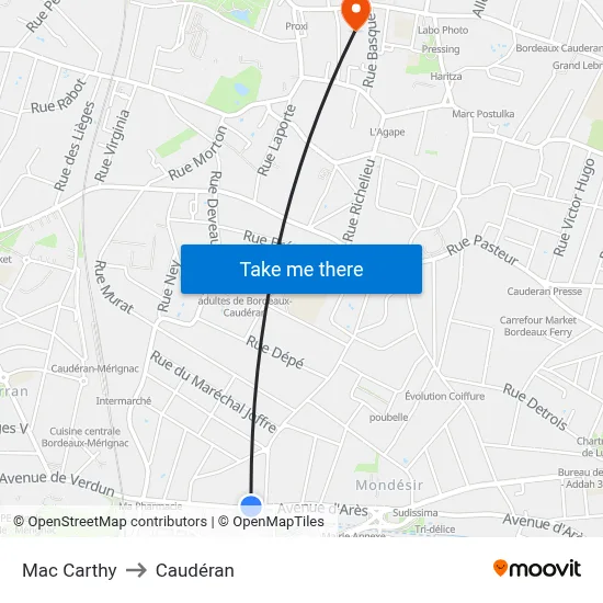 Mac Carthy to Caudéran map