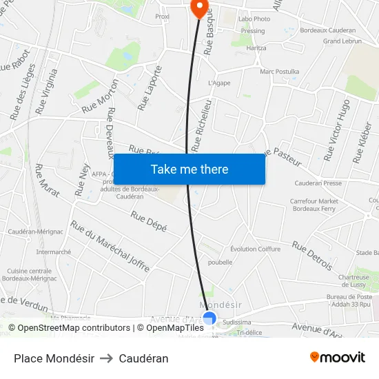 Place Mondésir to Caudéran map