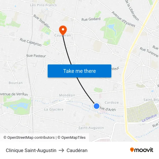 Clinique Saint-Augustin to Caudéran map