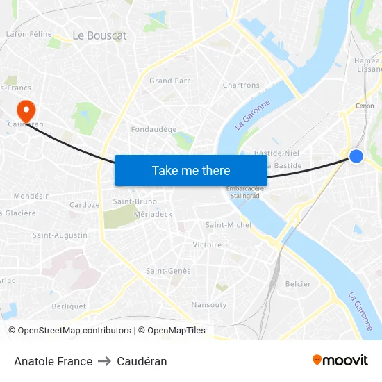 Anatole France to Caudéran map