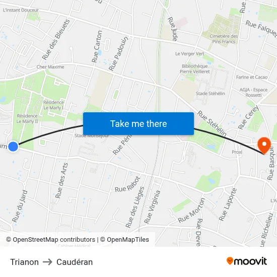 Trianon to Caudéran map