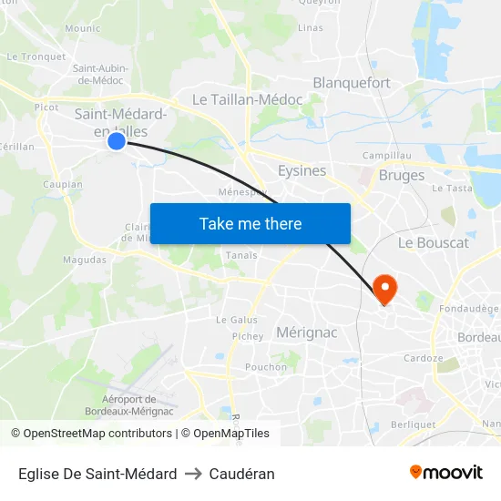 Eglise De Saint-Médard to Caudéran map