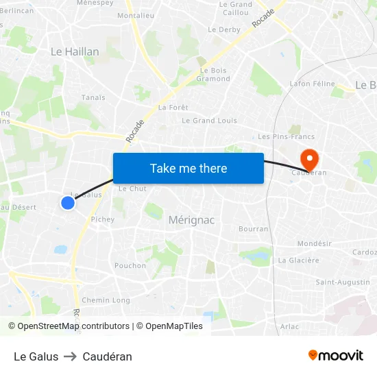 Le Galus to Caudéran map