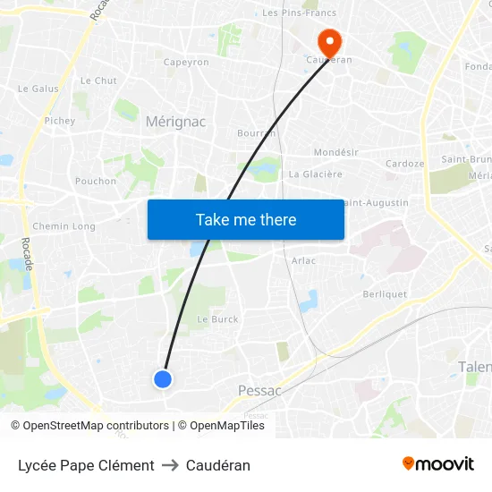 Lycée Pape Clément to Caudéran map