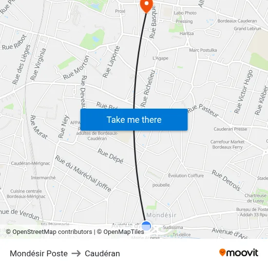 Mondésir Poste to Caudéran map