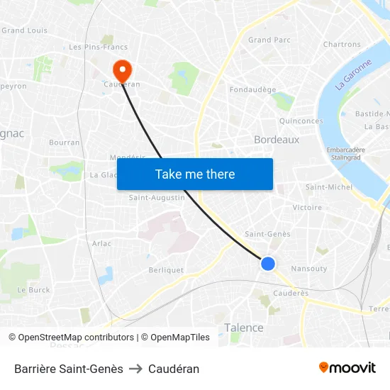 Barrière Saint-Genès to Caudéran map