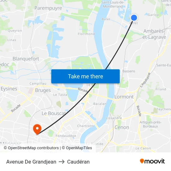 Avenue De Grandjean to Caudéran map