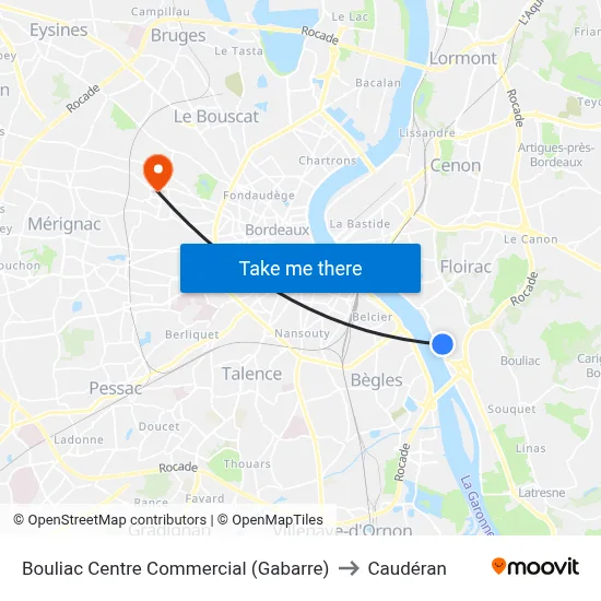 Bouliac Centre Commercial (Gabarre) to Caudéran map