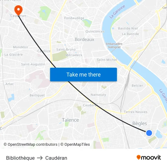 Bibliothèque to Caudéran map