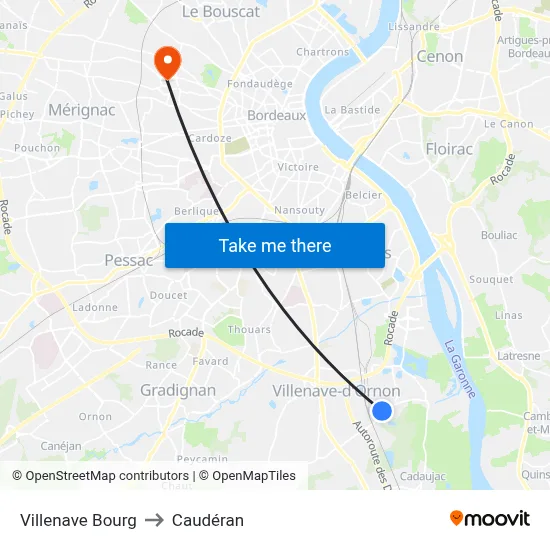 Villenave Bourg to Caudéran map