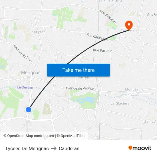 Lycées De Mérignac to Caudéran map