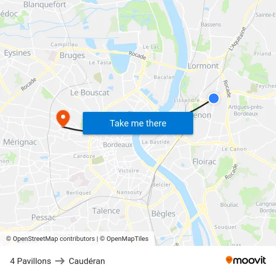 4 Pavillons to Caudéran map