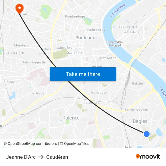 Jeanne D'Arc to Caudéran map