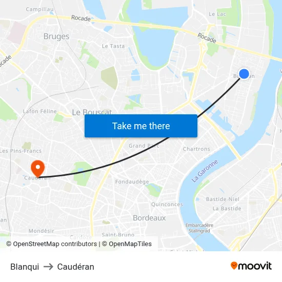 Blanqui to Caudéran map