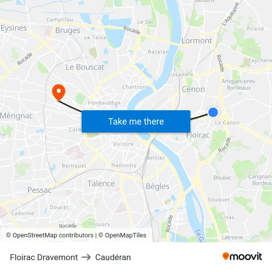 Floirac Dravemont to Caudéran map