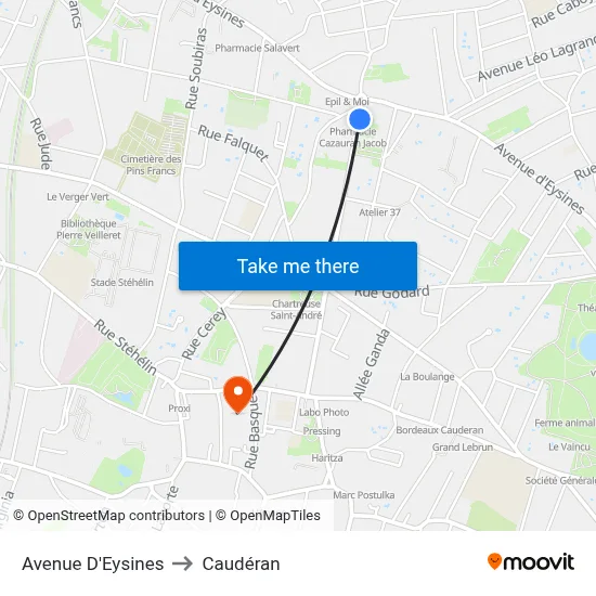 Avenue D'Eysines to Caudéran map