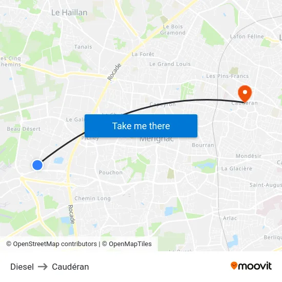 Diesel to Caudéran map