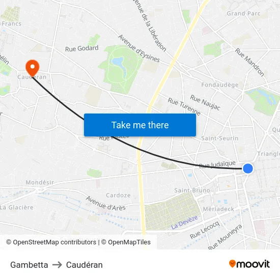 Gambetta to Caudéran map