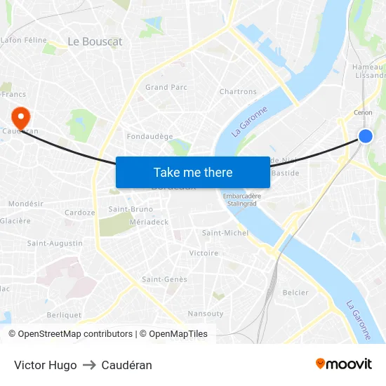 Victor Hugo to Caudéran map